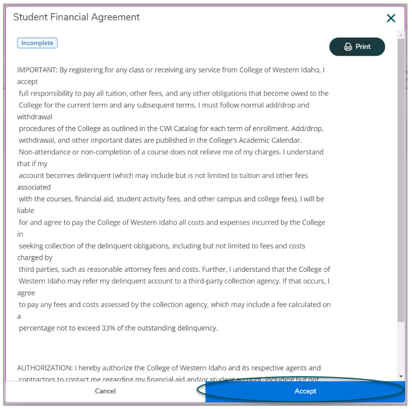 Student Financial Agreement agreement