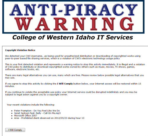 Anti-Piracy Warning example