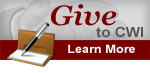 Give to CWI, Learn More with icon of checkbook and pen