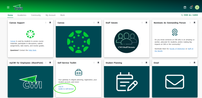 Self-Service Toolkit card on myCWI