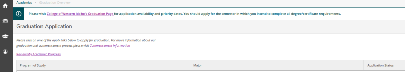 Graduation Application section of Self-Service