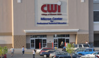 Student walking outside to CWI Micron building.
