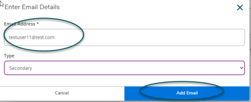 Enter Email Details screen