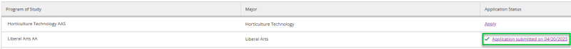 Student Planning with application submitted on date circled.