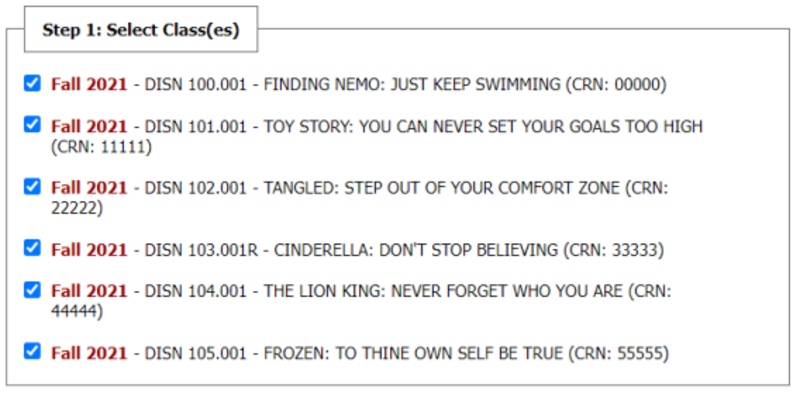 Step 1 Select Classes