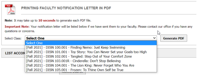 Printing faculty notification letter