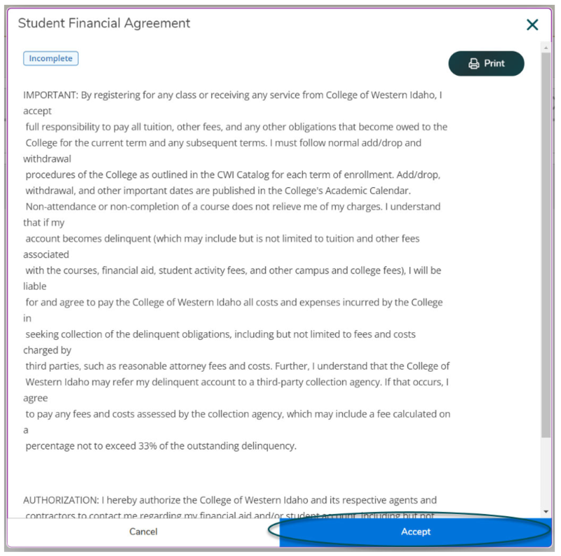 Student Financial Agreement agreement