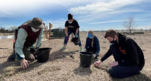 students working in the Campus Garden