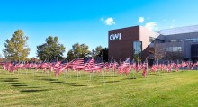 NCAB west lawn decorated for Veterans Day