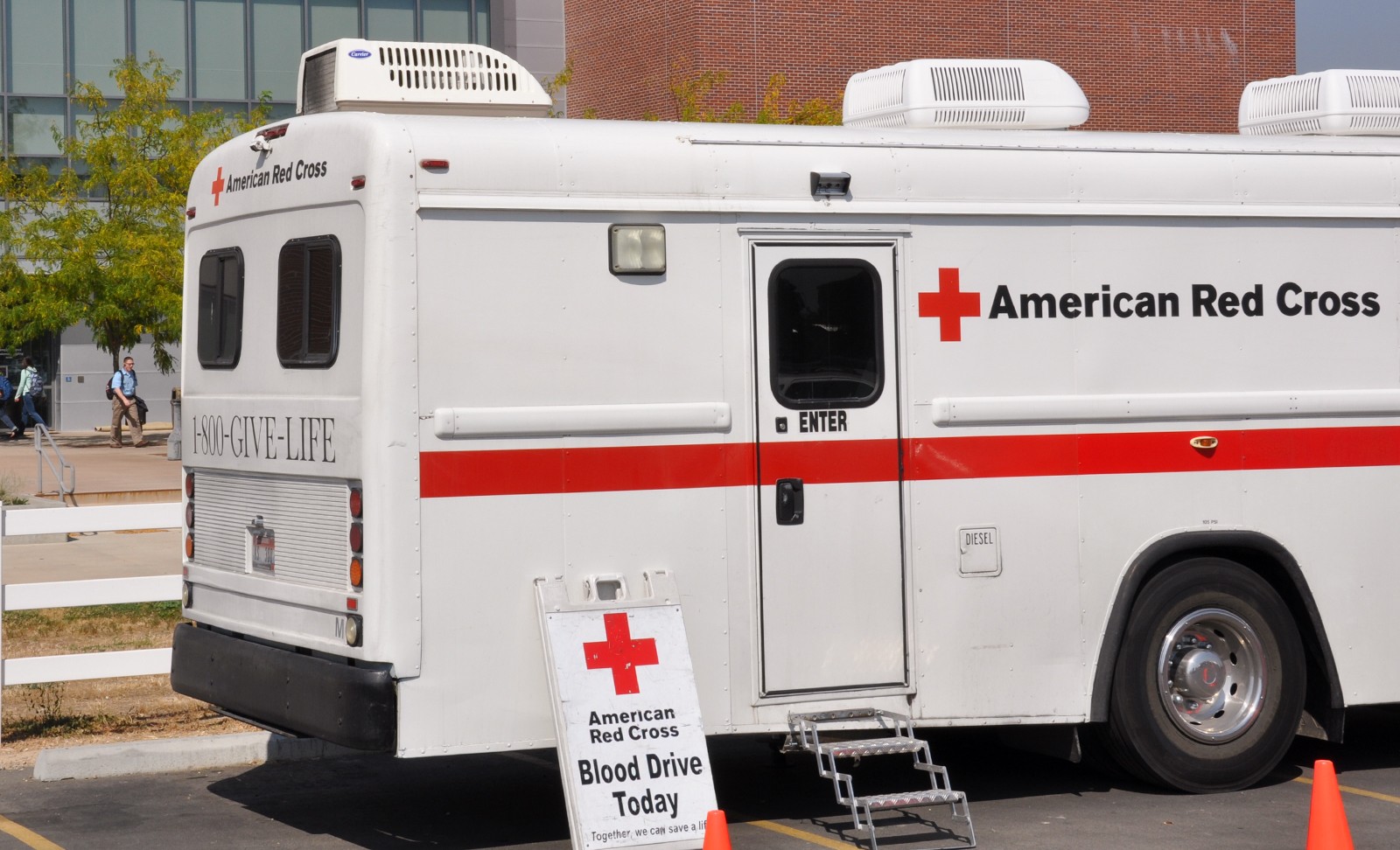 American Red Cross Blood Donation vehicle outside the Nampa Campus Academic Building