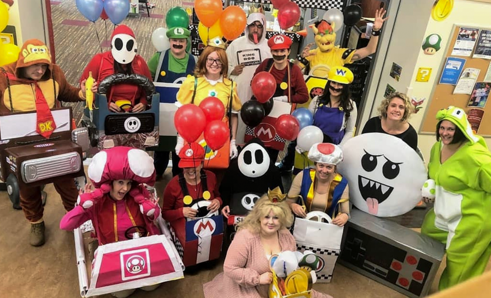 Members of the Students Affairs team dressed up on Halloween as characters from Mario Cart.