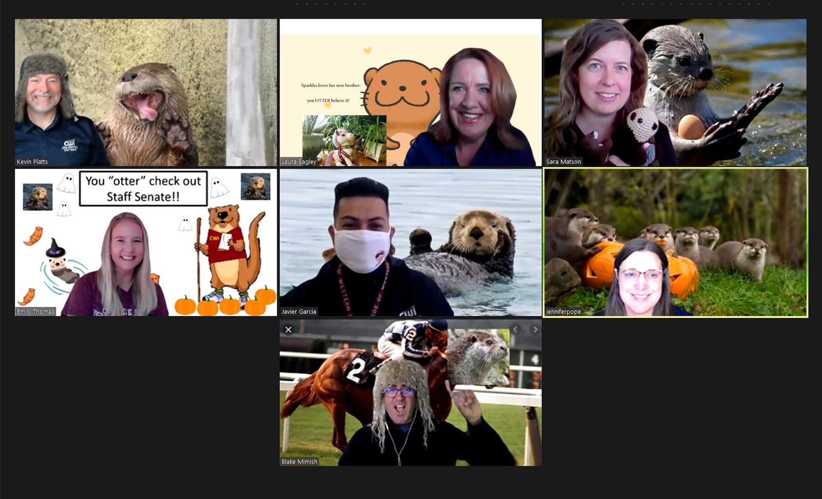 Employees on a Zoom call with Otter backgrounds