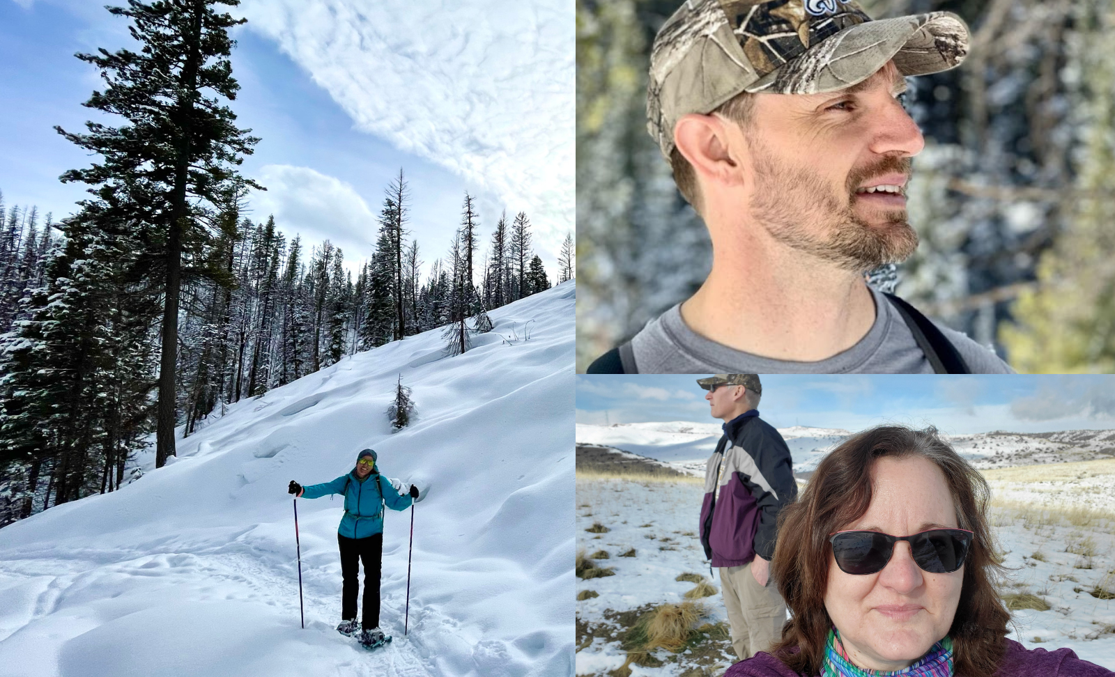 Employees pictured snowshoeing and hiking during the Move More Employee Wellness Challenge