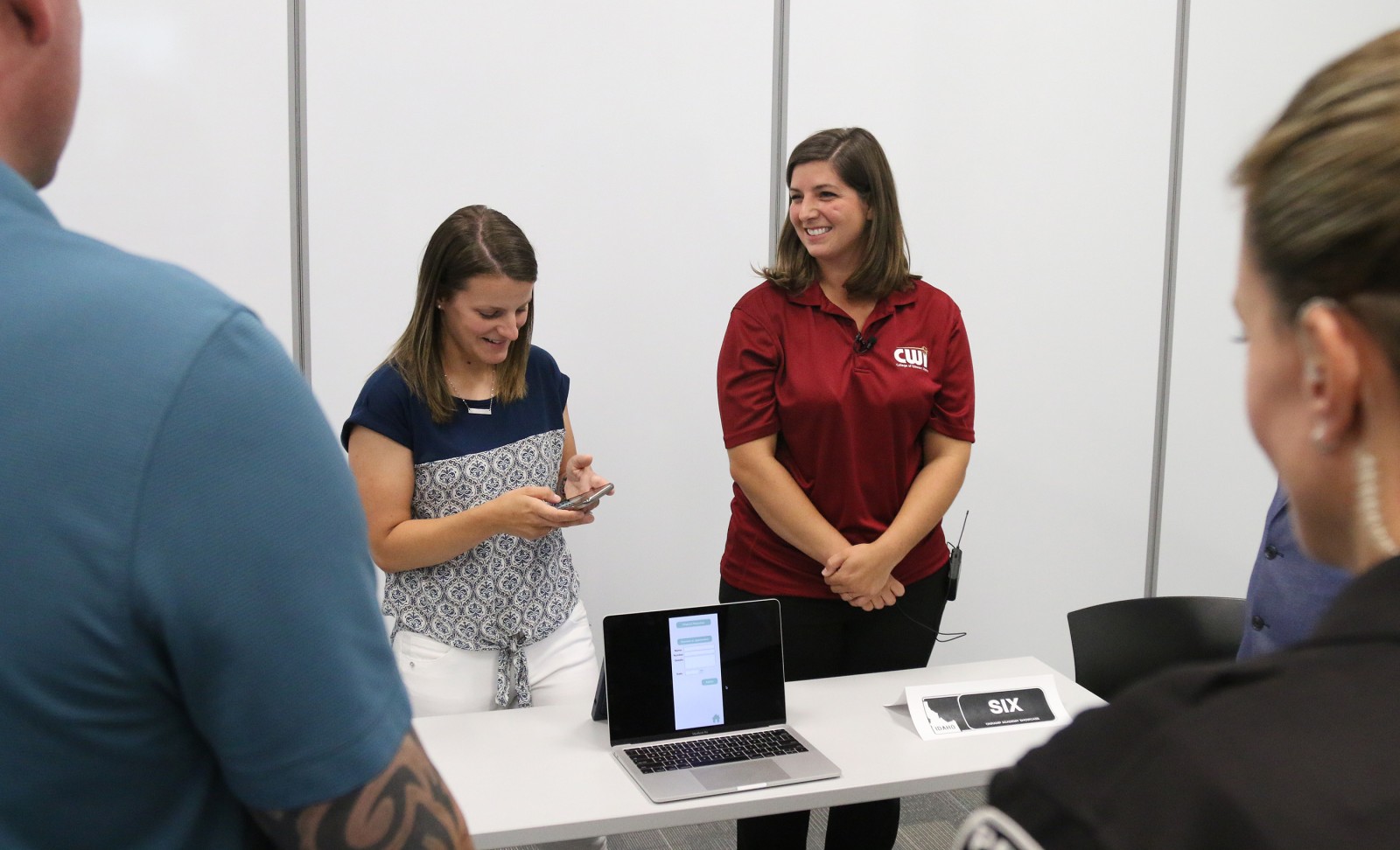 CWI's Sarah Strickley, right, participates in an Onramp event at the Idaho Digital Learning Alliance in 2019.
