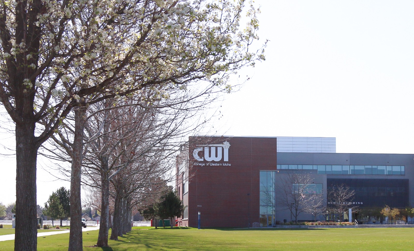Exterior of CWI's Nampa Campus Academic Building in the spring
