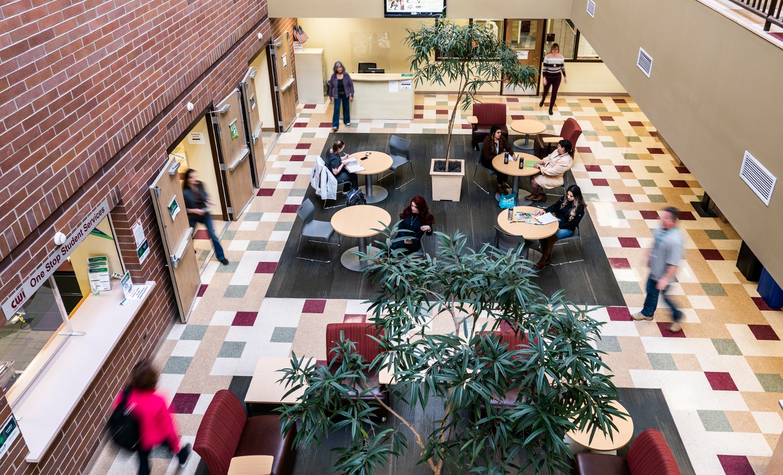 overhead view of the Canyon County Campus lobby 