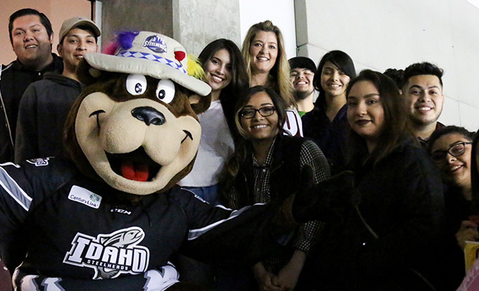 CWI students and staff with Idaho Steelheads mascot