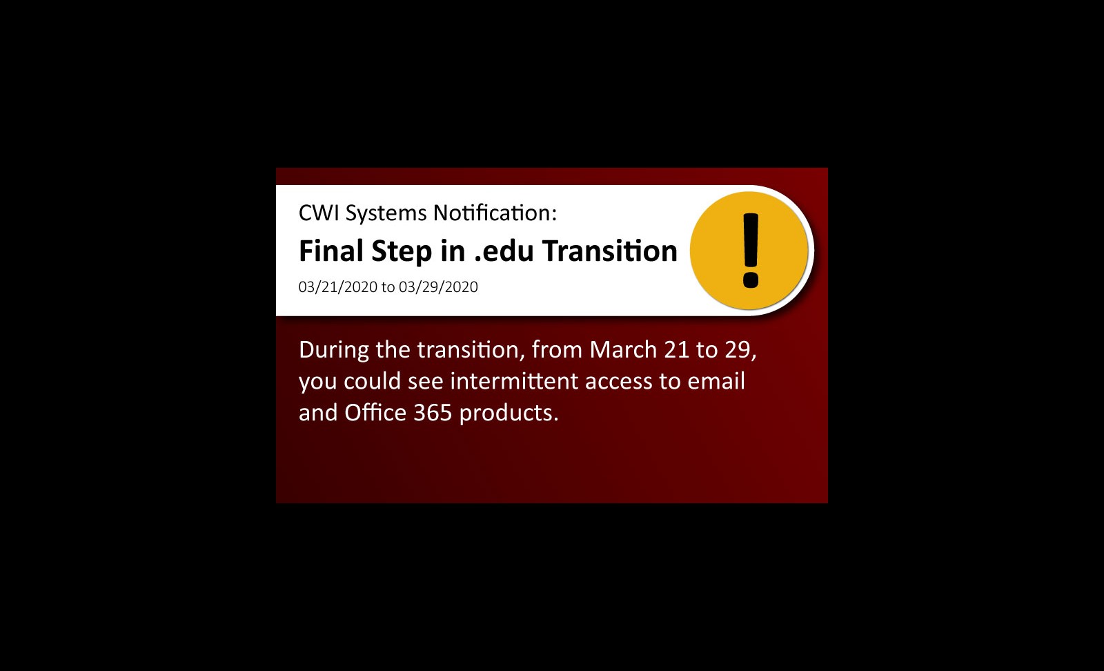 College of Western Idaho will be completing the final step in transitioning to .edu during spring break.