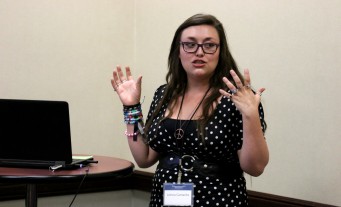 College of Western Idaho alumna Leticia Camacho speaks during a science symposium at Boise State University on Aug. 11. 
