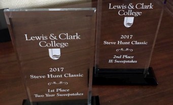 Speech and Debate trophies from Lewis & Clark College 2017