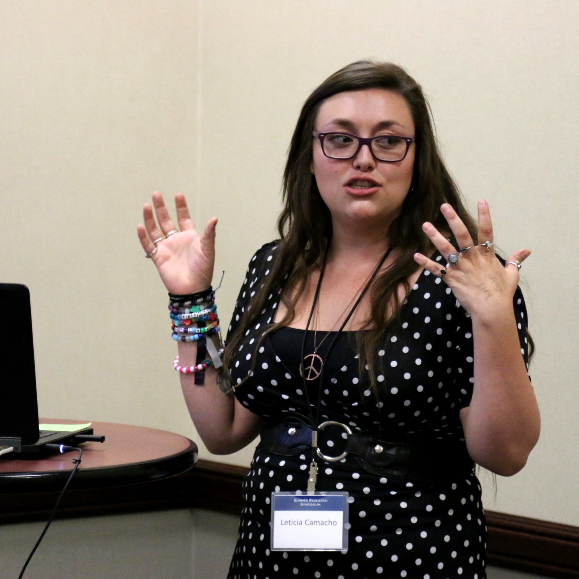 College of Western Idaho alumna Leticia Camacho speaks during a science symposium at Boise State University on Aug. 11. 