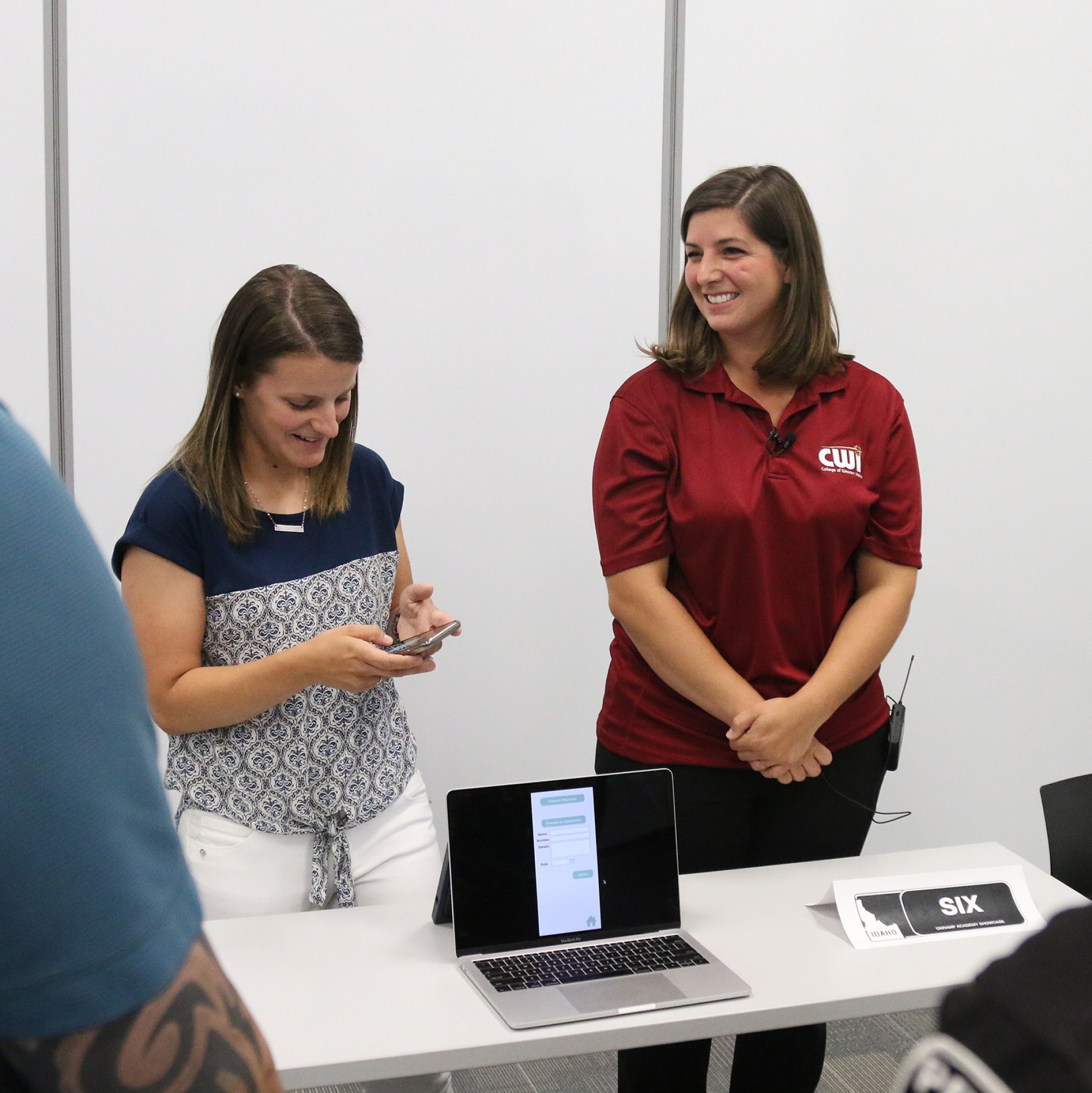 CWI's Sarah Strickley, right, participates in an Onramp event at the Idaho Digital Learning Alliance in 2019.