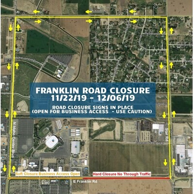 The City of Nampa is closing Franklin Road between Idaho Center Boulevard and Star Road beginning Friday, Nov. 22 to Friday, Dec