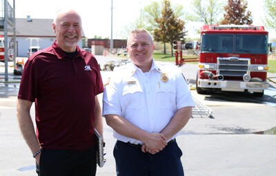 CWI Director of Public Safety Programs, Kevin Platts, left, and Nampa Fire Chief, Kirk Carpenter, at the Nampa Fire Department T