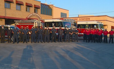 CWI Fire Service students and local first responders standing outside Nampa Fire Station #1