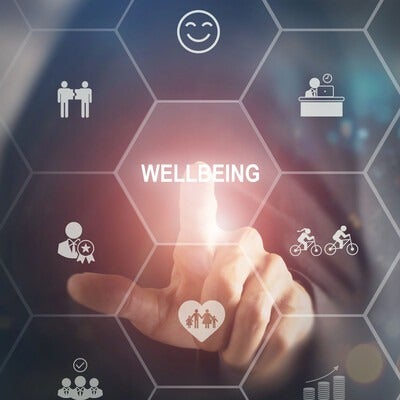 A graphic showing several icons that together illustrate the concept of health and wellness