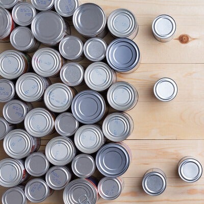 multiple canned foods for food drive donations 