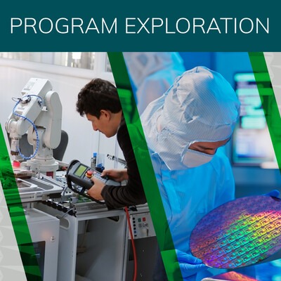 Program Exploration. Image of individuals working with robotics and semiconductors.