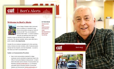Bert and images of the first and recent issues of Bert's Alerts