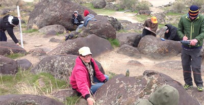 CWI students mapping and recording petroglyphs at Celebration Park.