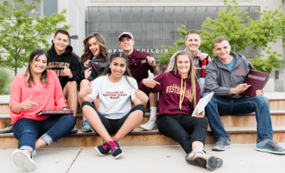 Students in front of the Nampa Campus Academic Building.