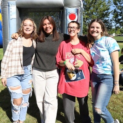 Students in front of activites at Resource Fair