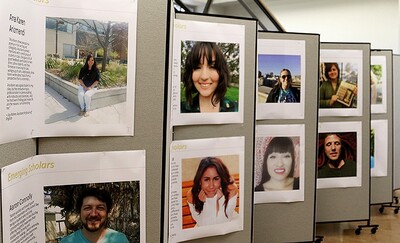 Photo posters of Emerging Scholars on display on campus