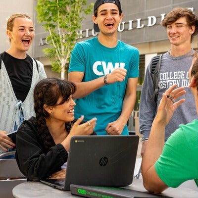 Students laughing outside