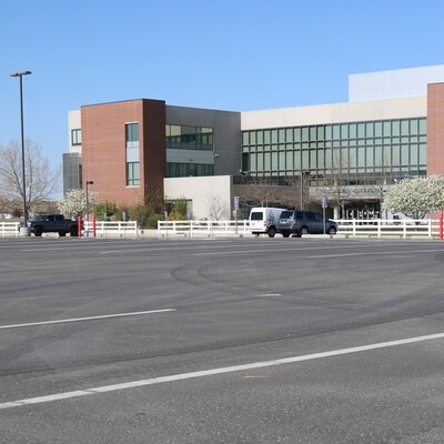 Cars in the parking lot at the Nampa Campus Academic Building