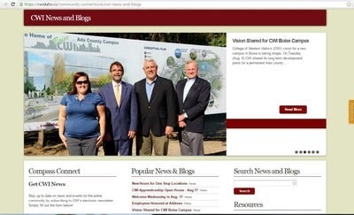 Screen shot of CWI News Room with image of Trustees in front of billboard