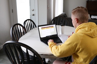 Student working online from home