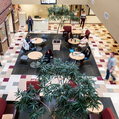 overhead view of the Canyon County Campus lobby 