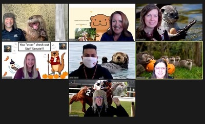 Members of Staff Senate on a Zoom screen with an otter theme for Halloween