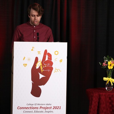 CWI student, Will Young, presenting the Connections Excellence Awards during the 2021 Connections Project event.