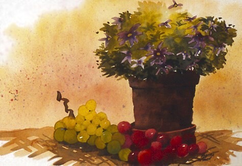 Artwork of grapes and a plant