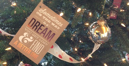 Christmas tree with Dream card and ornaments