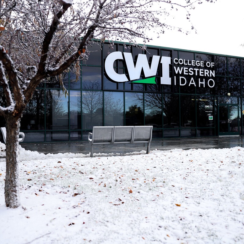 Snowy and icy day at CWI's Ada County Center Pintail Building
