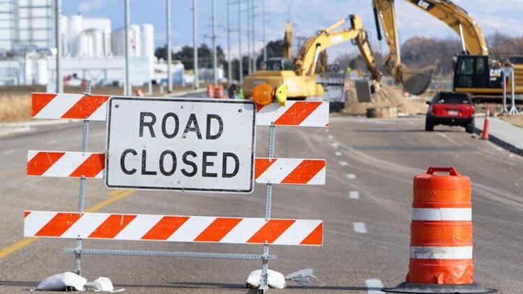 Road Closure sign and construction work near the intersection of Franklin and Star roads in Nampa