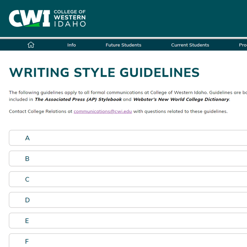 View of Writing Style Guidelines webpage