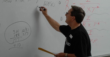 Instructor writing on white board